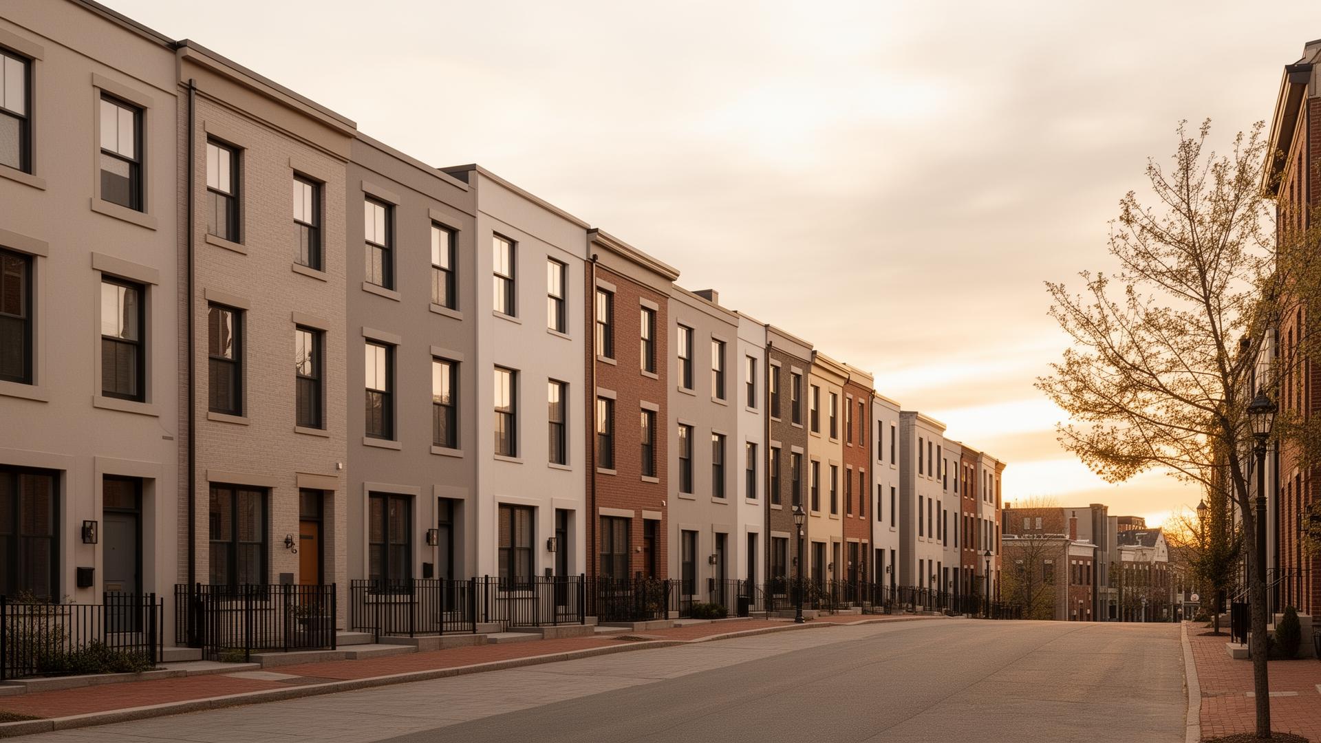 Philadelphia rowhomes at golden hour